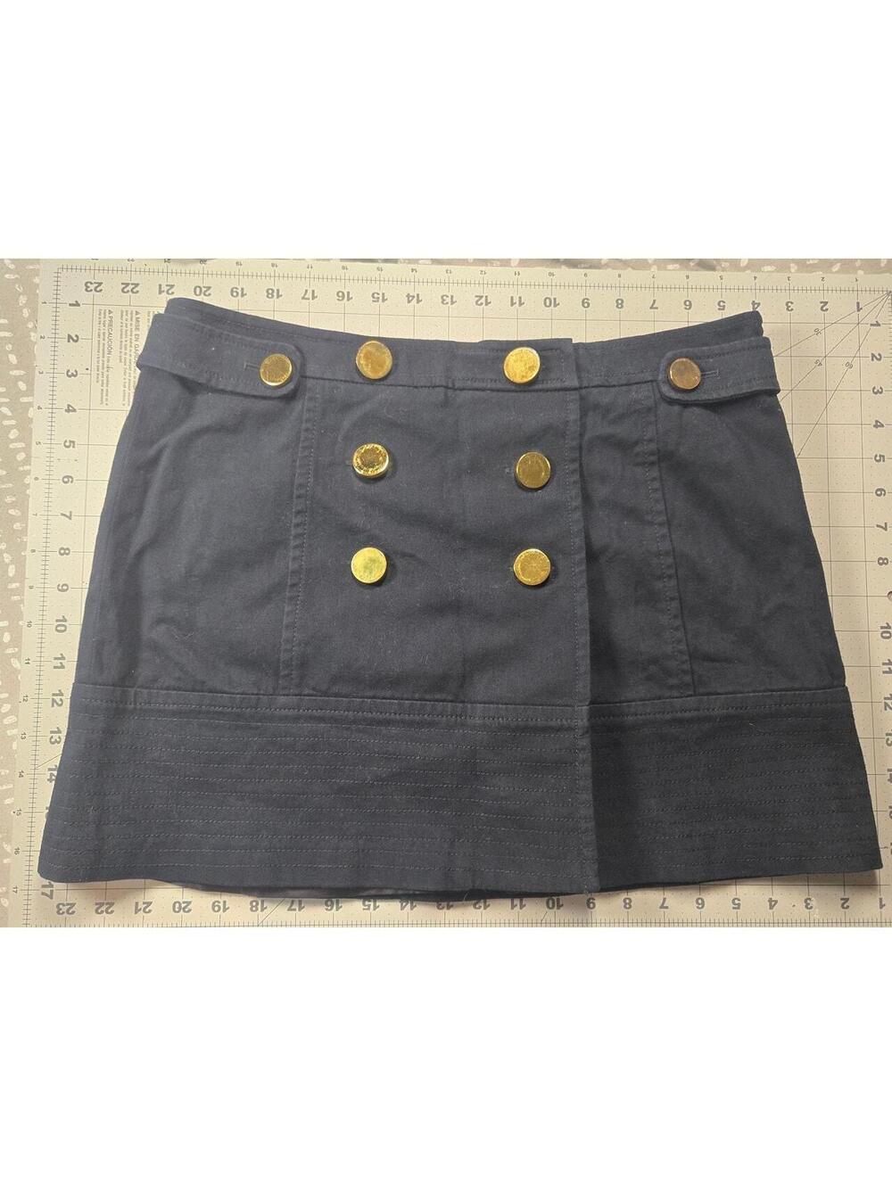Boston Proper Navy Blue Mini Skirt with Gold Button Details, Size 12